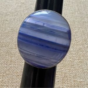 New Blue Banded Agate Stone Crystal Silver Overlay Ring Size 6.75